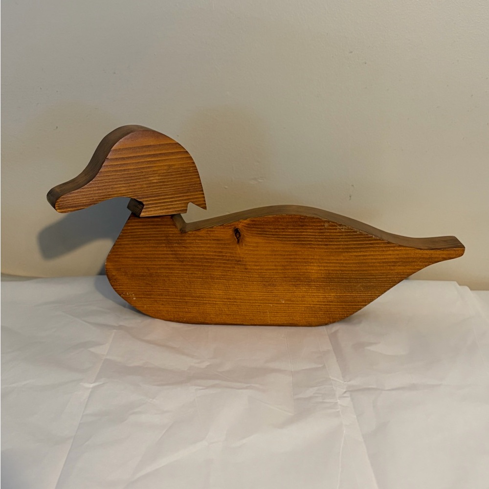 Vintage Carved Wood Duck Figure Silhouette Swivel Head Cottage Core Boho 90s - Picture 2 of 8